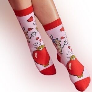 Tom & Jerry Love Heart Socks - Red